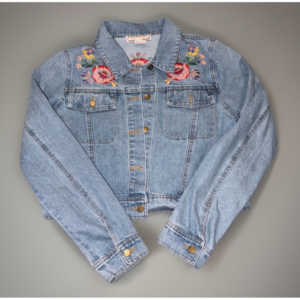 Sz L Women's Flying Tomato Floral Embroidered Denim Jacket - Cottagecore, Boho